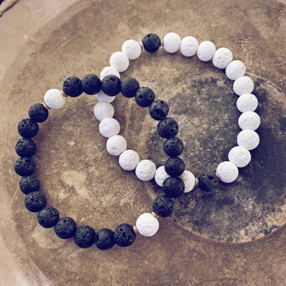 beaded lava bracelet // wrist mala bead bracelet - Picture 1 of 5
